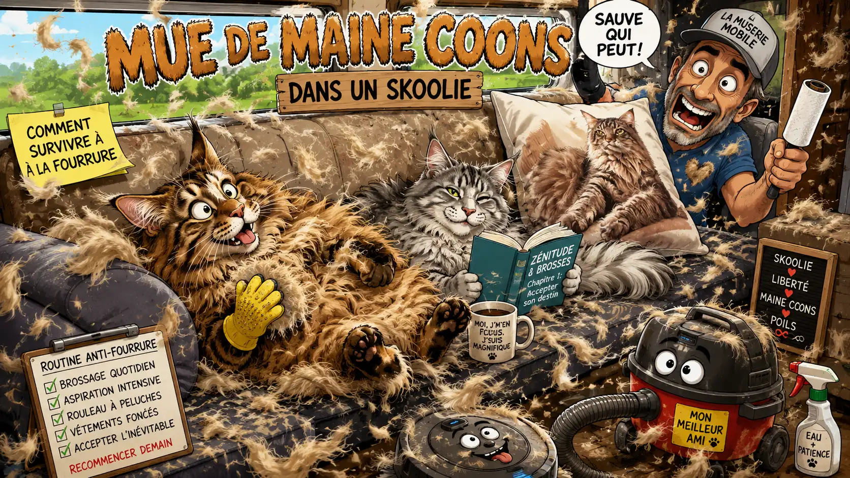 La mue d’un Maine Coon dans un véhicule de 32 pieds : survivre à la fourrure